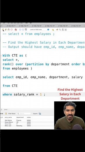 SQL Highest Salary Rank Function | Most asked SQL interview question #sql #sqltutorial #sqlinterview