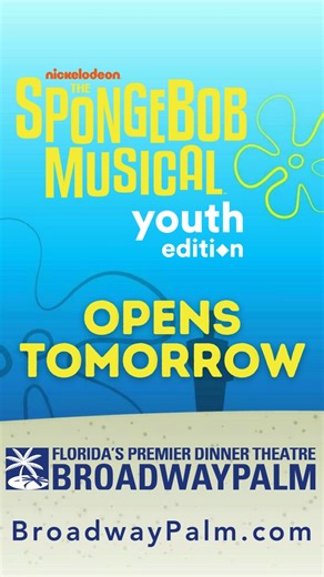 🌊🐠 The wait is over… The SpongeBob Musical opens TOMORROW! 🎉💛 Dive into a vibrant, high-energy, feel-good underwater adventure you won’t want to miss! 🧽🎭✨ Get tickets now at broadwaypalm.com/shows/spongebob-square-pants/ #fortmyers #thingstodoinfortmyers #swfl #theatrekid #DinnerTheatre #fortmyersflorida #fortmyerskidsactivies #childrenstheatre #theatre #ThingsToDoWithKids #LiveTheatre #broadwaypalm #GetYourTickets #SpongeBobMusical #SplashHit #BikiniBottomOnStage #FamilyFun #YouthEdition 