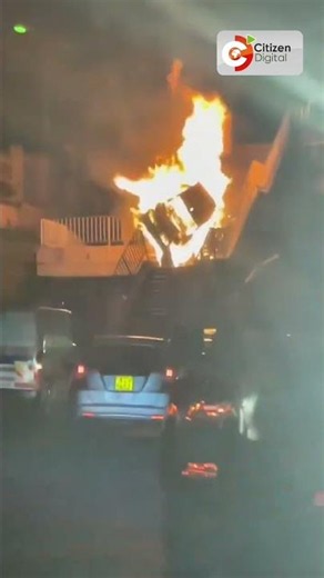 Car bursts into flames after ramming on the footbridge on Mbagathi Way, Nairobi