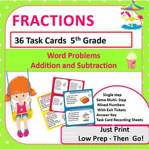 Fractions Adding & Subtracting Unlike Denominators Word Problems Task Cards 5th