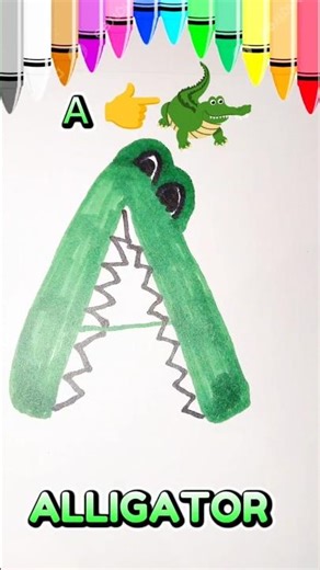 DRAWING LETTER A into a green alligator 🐊 #drawing #shorts #kidsfun #creative #abcd #alligator
