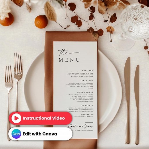 Modern Wedding Menu Template, Digital Wedding Menu Card, Custom Wedding Dinner Menu Template, Canva Wedding Menu Template Digital Download - Etsy