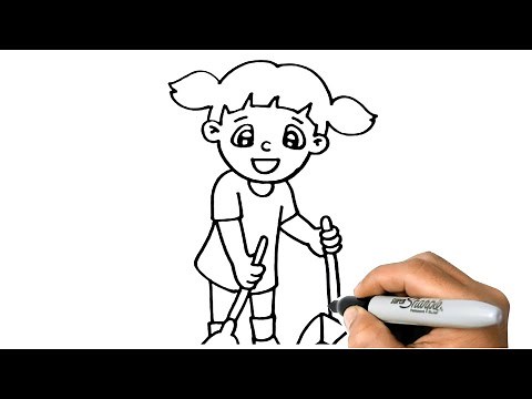 How to DRAW A GIRL SWEEPING FLOOR Easy Step by Step