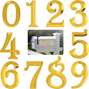 10Pcs Mailbox Numbers for outside 0-9, 2.75 inch 3D Self Adhesive Street Address House Door Numbers Signs for Apartment,Office,Cars,Mailboxes (Golden)