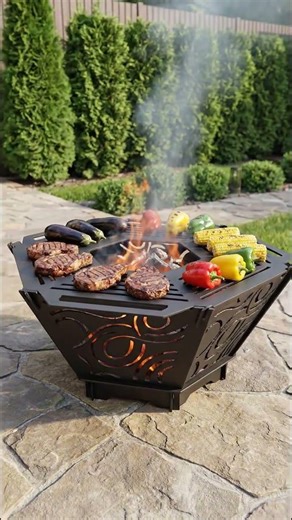 Hexagon Foldable Fire Pit Grill V4 | Professional CNC Blueprints for Laser & Plasma 🔥