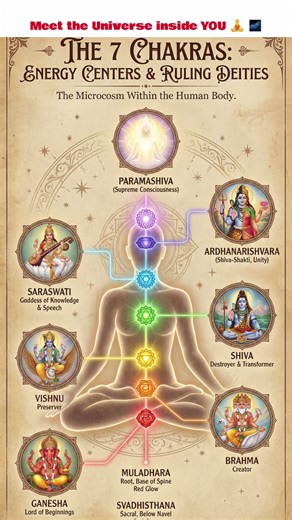 The 7 Chakras & Their Ruling Deities 🧘‍♂️✨ (Unlock Your Inner Power) #chakras #sanatandharma #yoga