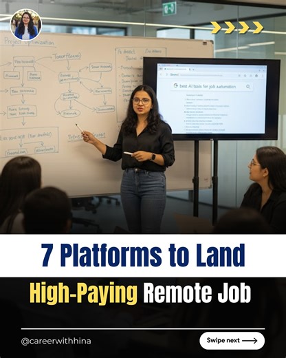 Hina Arora | Tech | Career | Job | Engineering Manager on Instagram: "Stop applying randomly for remote jobs! If you really want to land your dream remote job, you need to focus on the right platforms. Here are 7 top platforms where your profile will actually get noticed: WeWorkRemotely, Remote.co, Virtual Vocations, Dynamite Jobs, Wellfound (formerly AngelList), JustRemote.co, and Get Hired 365. Stop wasting time and start applying smartly. Your remote career, work-from-home opportunities, and 