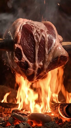 When Raw Meat Met Fire #shorts #asmrfood #stoneage