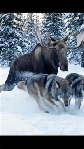 Wolves vs Moose ❄️🐺🦌 | The Frozen Showdown Begins! #animals #wildlife #wolves #shorts