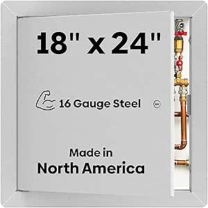 BEST BA-AHD 18" x 24" Metal Access Panel with Concealed Pin Hinge, LEED Compliant 16-Gauge Steel Access Door for Non-Rated Drywall/Ceilings, White Drywall Panel with Rounded Corners, Screwdriver Latch