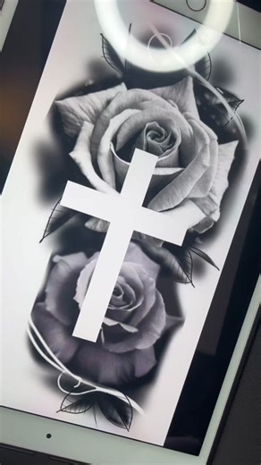 Realistic Rose and Cross Tattoo Inspiration
