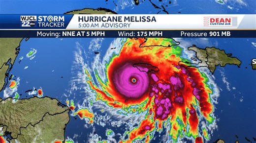 Hurricane Melissa has picked up some speed but is still moving slowly to the NNE at 5 mph. Unfortunately, the winds remain at 175 mph as it continues to move towards Jamaica. | WJCL News