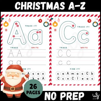 Christmas A-Z Letter Tracing & Recognition Worksheets | No Prep Alphabet