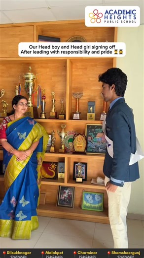 Academic Heights Dilsukhnagar | CBSE School in Dilsukhnagar on Instagram: "A journey of responsibility, confidence, and growth. Our Head Boy and Head Girl sign off with pride, leaving behind values that will continue to guide others. . . Get your child into the best CBSE school in Dilsukhnagar, Hyderabad | Contact us to know more at +91 92462 46401. . . #CBSESchool #Schoolnearme #admissionopen #BestSchool"