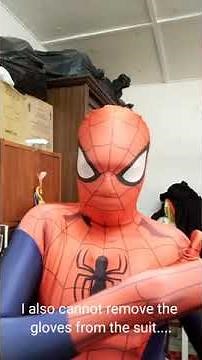 Stuck & trapped in Spiderman Morphsuit (without locked)
