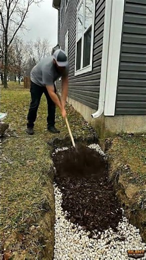 Flooded Foundation Fixed with Stone Drainage Garden