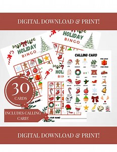 Christmas Bingo Cards Printable - 30 Cards   Calling Sheet - Holiday Party Instant Download - Etsy