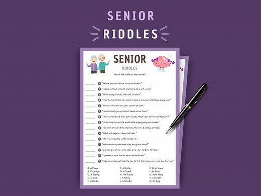 Senior Riddles Game: Printable Brain Teasers for Elderly (instant Download) - Etsy