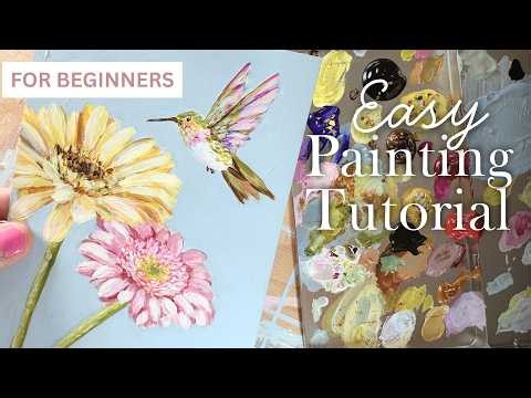 Paint A Hummingbird Floral With Me | Beginner Acrylic Tutorial (Step by Step)