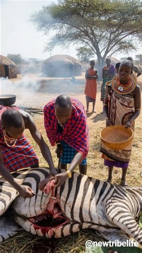 Tribal Feast Preparing Zebra Meat 🦓🔥🍖 #triballife #shorts