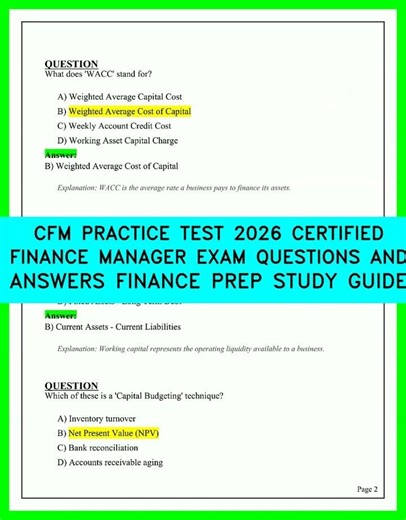 CFM Practice Test 2026 Certified Finance Manager Exam Questions Answers Finance Prep StudyGuide PDF