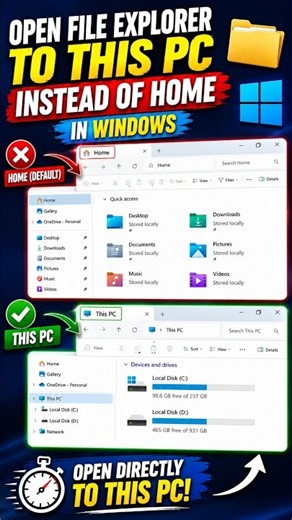 Open File Explorer to This PC Instead of Home in Windows