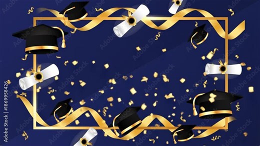 Luxury Graduation Frame – Black Caps & Diplomas with Gold Ribbons on Rich Brown for Class of 2026 Celebrations