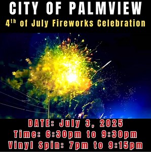 Inviting everyone out to an amazing evening of family fun at the City of Palmview 4th of July Fireworks Celebration on July 3, 2025 from 6:30pm to 9:30pm! FREE for everyone and if you haven’t seen this fireworks display you’ve been missing out! See you there our friends!! ❤️🎵🎶 | Vinyl Spin