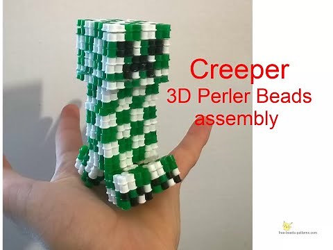 3D Perler Beads Minecraft Creeper tutorial assembly hama Beads Pyssla