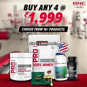 5.5K reactions · 43 shares | Buy 4 at ₹1999/-朗螺 Choose any 4 of your favorite GNC Fitness & Wellness products and pay ₹1999/- Only朗 Shop 100% Whey Protein, Creatine, Fish Oils, Multivitamins & More Hurry, Limited Time Offer | Guardian GNC | Facebook