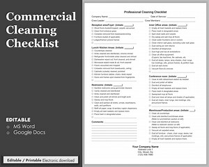 Commercial Cleaning Checklist for Reception Area, Lunch/kitchen Areas, Restrooms, Office Areas, Conference Room, Warehouse/production Areas - Etsy
