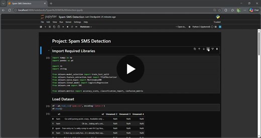 #mydailywork #machinelearninginternship #skilldevelopement #python #spamsmsdetection | Yuvashree N