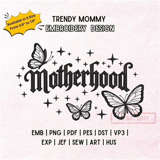 Gothic Motherhood Embroidery Design, Butterfly Mom Embroidery File, Trendy Mom Life Stitch, Mothers Day Embroidery Gift