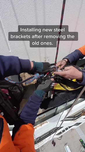 Installing new brackets after removing the old ones. #ropeaccessmelbourne #insta360go2 #ropeaccesstechnician #melbourne