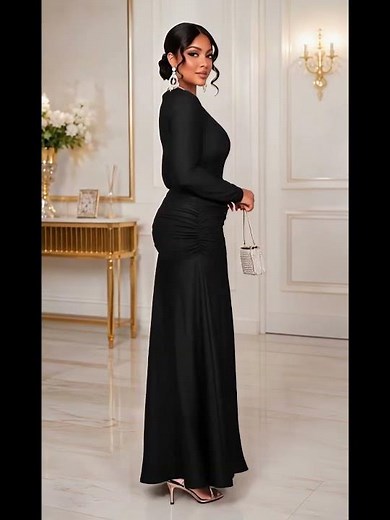 Elegant Black V Neck Maxi Dress Outfit Idea