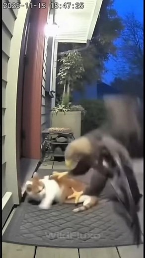Cat Fights Off Eagle Attack (Caught On Ring Camera) #cats #tranding #shorts