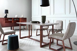 [Hot Item] Modern Style Home Furniture Dining Room Hotel Restaurant High Class Walnut Solid Wood Frame Marble Top Dining Table