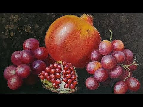 Pomegranate & Grapes Still Life Acrylic Painting LIVE Tutorial