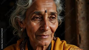 A Close Up Portrait Reveals a Dignified Elderly Indian Woman Her White Braid and Nose Ring Accentuating Her Weathered Face and Rich Heritage