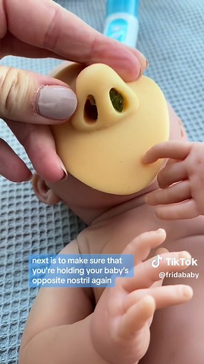 If your NoseFrida or Electric NoseFrida isn’t working well, here are a few tips for how to troubleshoot. First, make sure you’re using saline mist or saline spray. This is an important step before using any kind of nasal aspirator. It will help loosen snot and also create a good seal for suction. The next thing you can try is to hold your baby’s opposite nostril, which again could help create a good seal. The third thing is to gently move the tip of the NoseFrida around as you work in order to f