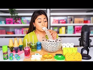 i Tried ASMR.. GIANT BOBA MILK TEA, PLANET GUMMI, HALLOWEEN CANDY 먹방