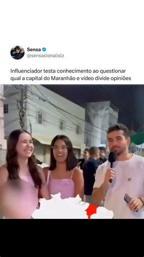 Sensa - Entretenimento e humor on Instagram: "Qual sua opinião? Um influenciador foi às ruas para testar conhecimentos básicos de Geografia e o resultado chamou atenção. Ao perguntar qual é a capital do Maranhão, a maioria errou a resposta, e somente uma pessoa acertou."