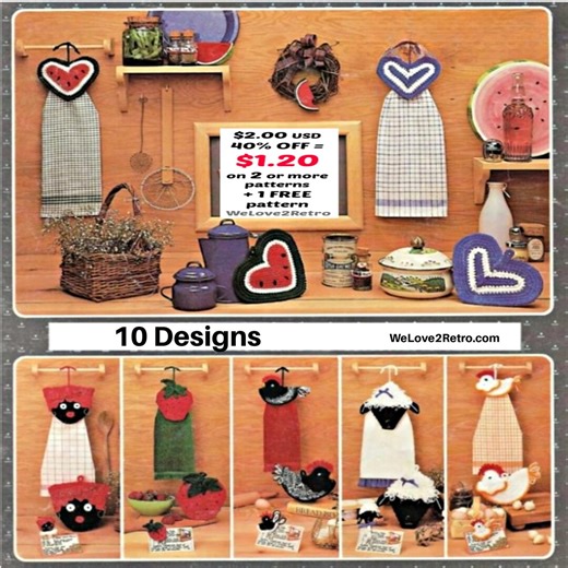 RETIREMENT-SALE*** Easy Tea Towel Topper Crochet Pattern PDF – 10 Fridge Magnet Beginner Designs - Etsy