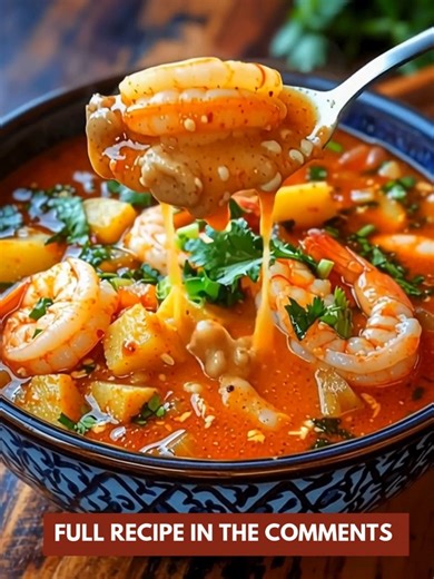 Hearty Mexican Shrimp Soup 🍤🌶️ A soul-warming comfort bowl with bold coastal vibes! 📝 Ingredients : 1 lb raw shrimp, peeled and deveined 2 tbsp olive oil 4 cloves garlic, minced 1/2 onion, diced 2 Roma tomatoes, chopped 1 jalapeño, diced (optional for heat) 4 cups seafood or chicken broth 2 medium Yukon gold potatoes, diced 1/2 tsp ground cumin 1/2 tsp smoked paprika Salt & pepper to taste Juice of 1 lime Fresh cilantro for garnish Lime wedges for serving 🍽️ How to Make It : 1️⃣ Sauté the Ba