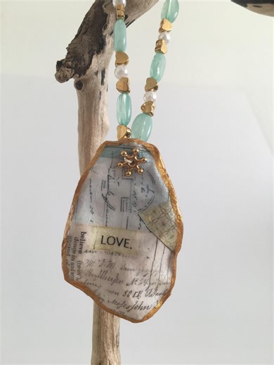 Hand Decorated Oyster Shell Hanging Ornament Decoration on Beaded Elastic: Valentine / Love - Etsy