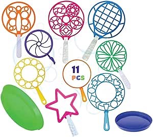 11pc Bubble Wands Set - Mega Bubble Fun Kit for Kids & Adults, 9 Giant Wands up to 8" Wide, Tray for Easy Dipping, Outdoor & Indoor Bubbles Bonanza