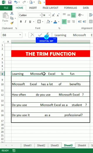 📊How to clean up texts in Microsoft Excel. #Excel #exceltips #exceltricks #education #teaching #facebookreels #fypシ゚viral #microsoft #Data #dataanalysis #howto #tutorial #highlights #digitalmp #GoogleSheets #followers | Digital MP
