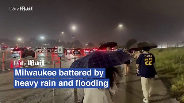 Heavy rains and flooding outside Milwaukee Brewers' stadium