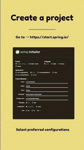 Create your first project in spring. #springboot #springbootdeveloper #springbootcamp #backend