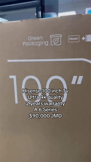 Hisense 100 inch Tv Ultra 4k quality 2 years warranty A 6 Series $90,000 JMD 📍Shop 23A Bargain Village Mall, May Pen Island wide delivery 🚚 available